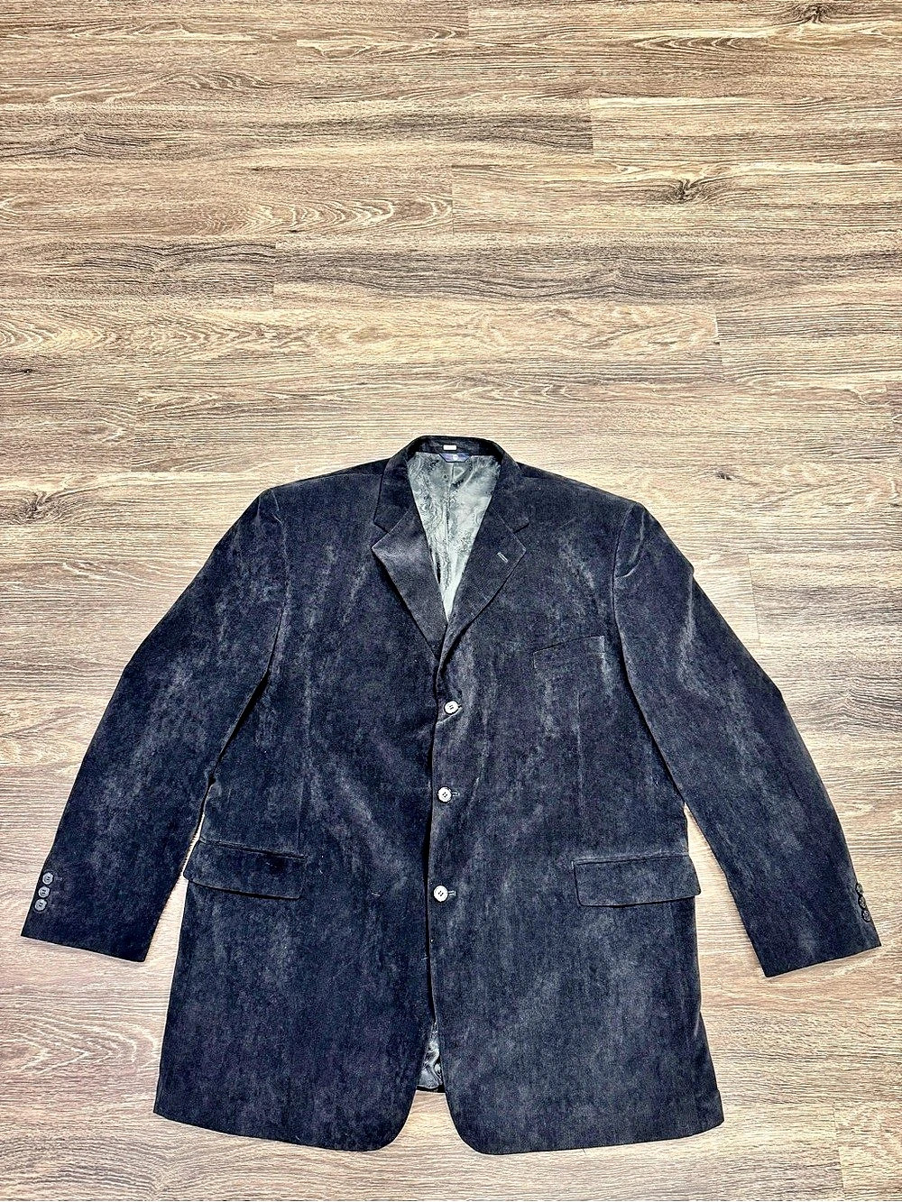 Vintage Y2K Phat Farm Mens 52L Black Velour 3 Button Blazer Jacket